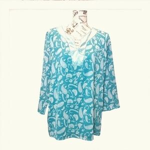 Vintage Citicraze Teal Paisley Layered Coastal Grandma Top